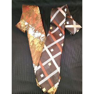 1970s JOHNNY CARSON Ties (set of 2) Retro Brown Striped Plaid Abstract Neckties